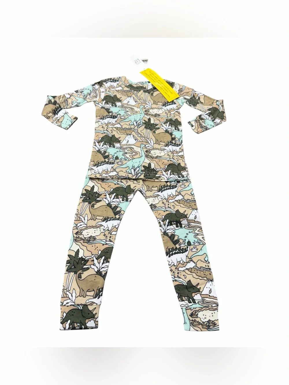 Baby Gap Organic Cotton Pajama Set, Size 3T, Dinosaur Print, Brown White, NEW